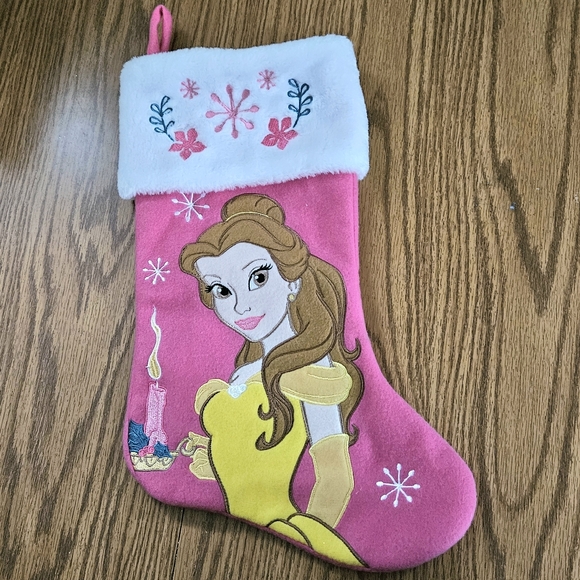 Pink Ruz Christmas Stocking Belle Beauty and the Beast Disney candle snowflake - Picture 1 of 7